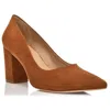 Joan Oloff Riley Pointed Toe Pump In Autumn Kid Suede