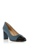 Joan Oloff Sandra Cap Toe Leather Pump In Indigo Blue Soft Lux Leather