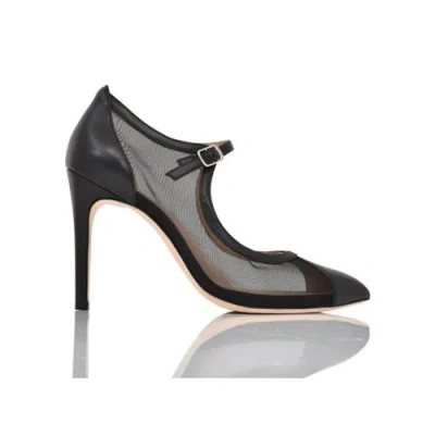 Joan Oloff Shoes Rebecca Mesh & Leather Pump In Black