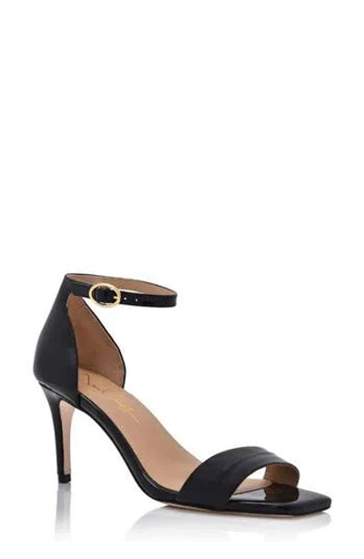 Joan Oloff Simone Sandal In Black Soft Patent