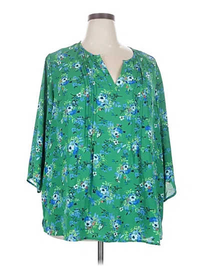 Pre-owned Joan Rivers 3/4 Sleeve Blouse In Green