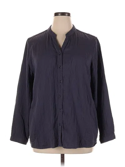 Pre-owned Joan Rivers 3/4 Sleeve Button Down Shirt In Blue