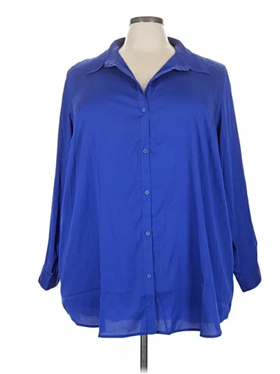Pre-owned Joan Rivers 3/4 Sleeve Button Down Shirt In Blue