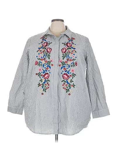 Pre-owned Joan Rivers 3/4 Sleeve Button Down Shirt In Gray