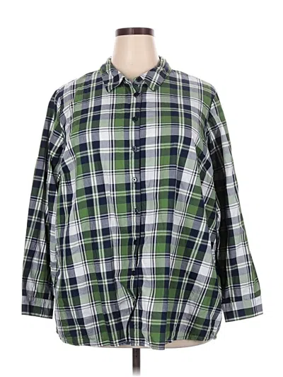 Pre-owned Joan Rivers 3/4 Sleeve Button Down Shirt In Green