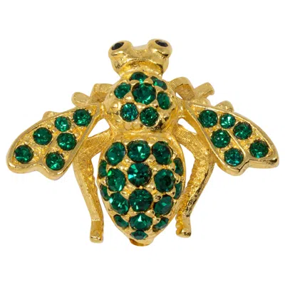 Pre-owned Joan Rivers Green Crystal Bee Wasp Pin Brooch In Gold, Classics Collection