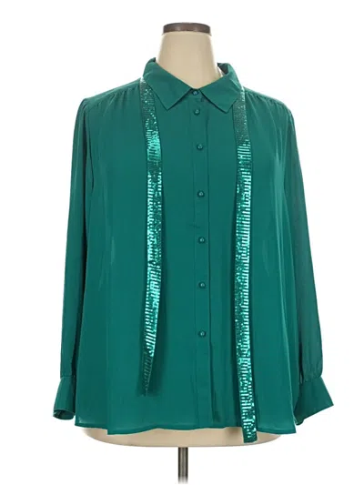 Pre-owned Joan Rivers Long Sleeve Blouse In Teal