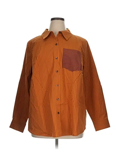 Pre-owned Joan Rivers Long Sleeve Button Down Shirt In Brown
