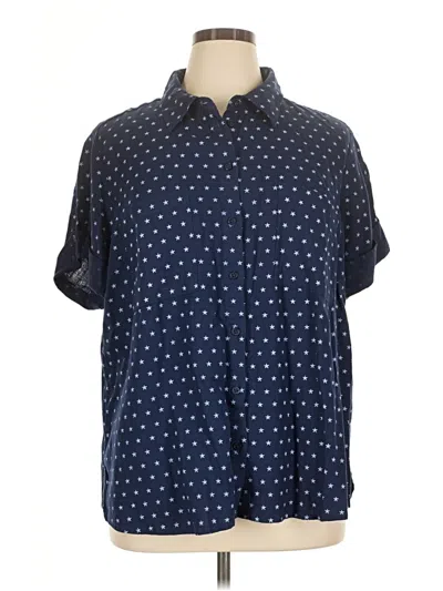 Pre-owned Joan Rivers Short Sleeve Button Down Shirt In Blue