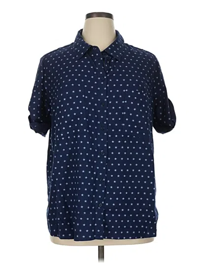 Pre-owned Joan Rivers Short Sleeve Button Down Shirt In Blue