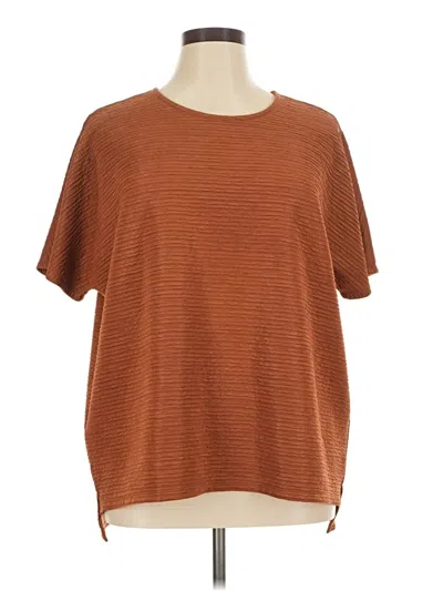 Pre-owned Joan Rivers Short Sleeve Top Brown Crew Neck Tops