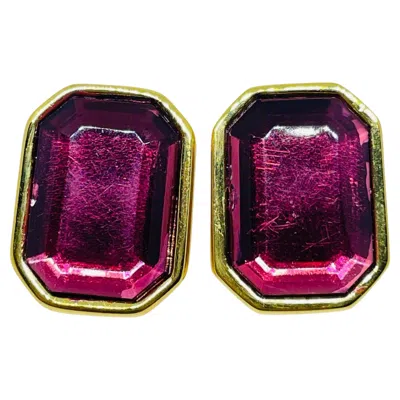 Pre-owned Joan Rivers Signed Vintage Gold Tone Amethyst Glass Designer Pierced Earrings In Purple