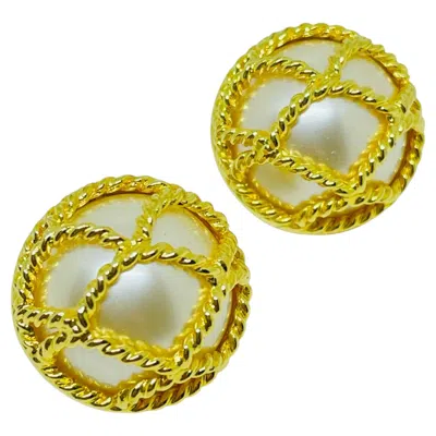 Pre-owned Joan Rivers Signed Vintage Gold Tone Caged Pearl Designer Pierced Earrings In Multi