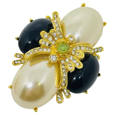 Pre-owned Joan Rivers Signed Vintage Gold Tone Faux Pearls Rhinestone Designer Brooch In Multi