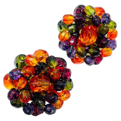 Pre-owned Joan Rivers Signed Vintage Gold Tone Glass Beaded Designer Pierced Earrings In Multi