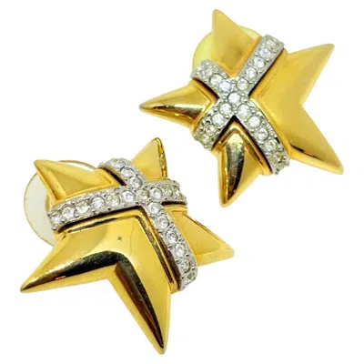 Pre-owned Joan Rivers Signed Vintage Gold Tone Rhinestones Stars Designer Post Earrings In Multiple