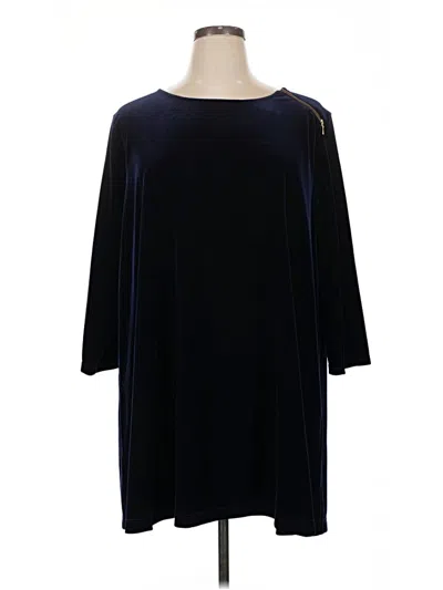 Pre-owned Joan Vass 3/4 Sleeve Top Black Boatneck Tops