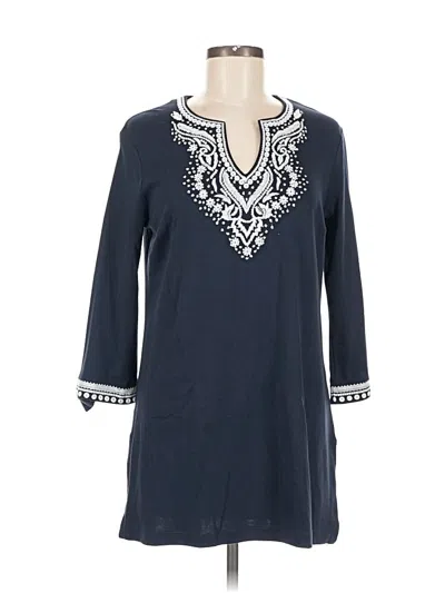 Pre-owned Joan Vass 3/4 Sleeve Top Blue Open Neckline Tops