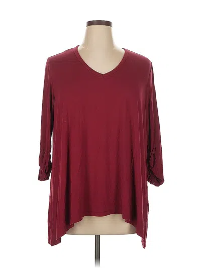 Pre-owned Joan Vass 3/4 Sleeve Top Burgundy V Neck Tops