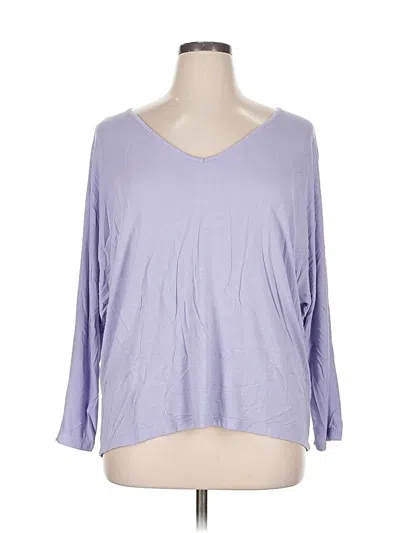 Pre-owned Joan Vass 3/4 Sleeve Top Purple Solid Pattern V Neck Tops