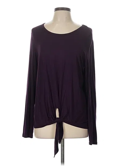 Pre-owned Joan Vass Long Sleeve Top Purple Keyhole Neckline Tops