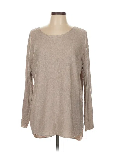 Pre-owned Joan Vass Long Sleeve Top Tan Boatneck Tops In Brown