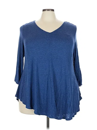 Pre-owned Joan Vass New York 3/4 Sleeve T-shirt In Blue