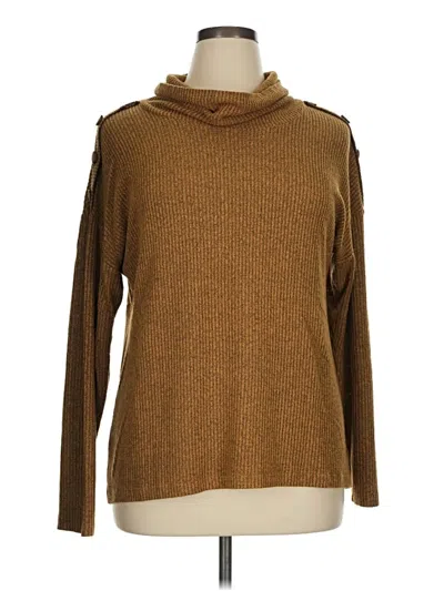 Pre-owned Joan Vass New York Long Sleeve Turtleneck In Brown