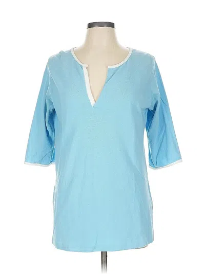 Pre-owned Joan Vass Short Sleeve Top Blue V Neck Tops