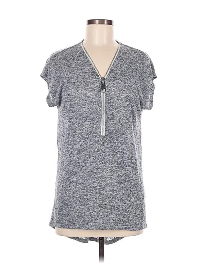 Pre-owned Joan Vass Short Sleeve Top Gray Keyhole Neckline Tops