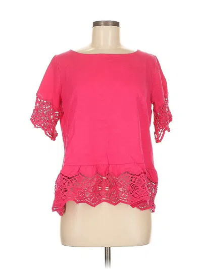 Pre-owned Joan Vass Short Sleeve Top Pink Keyhole Neckline Tops