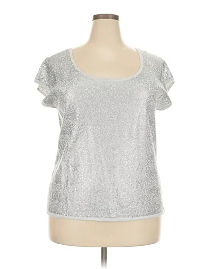 Pre-owned Joan Vass Short Sleeve Top Silver Metallic Pattern Scoop Neck Tops