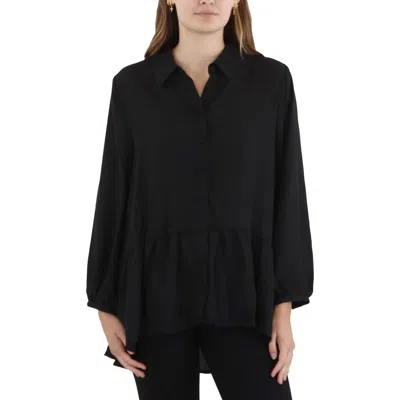 Joan Vass Womens Ruffled Chiffon Button-down Top