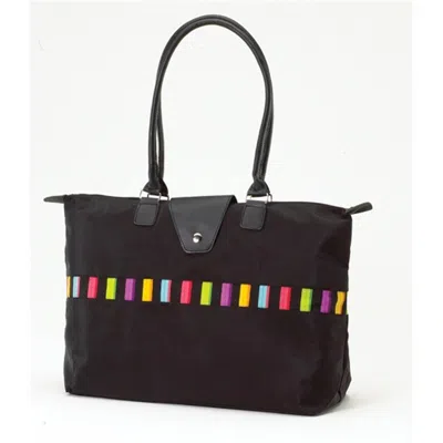 Joann Marie Designs Joann Marrie Designs Nf33blst Long Handle Fold-up Bag - Black And Multi Color Stripe- Pack Of 2