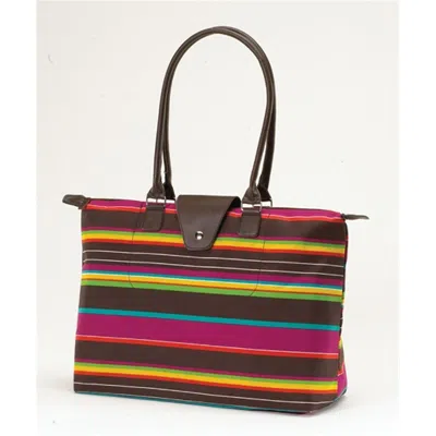 Joann Marie Designs Joann Marrie Designs Nf3chs Long Handle Fold-up Bag - Chocolate Stripe- Pack Of 2 In Multi