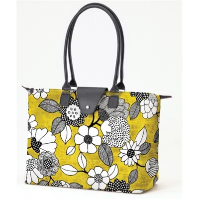 Joann Marie Designs Joann Marrie Designs Nf3ybf Long Handle Fold-up Bag Yellow And Black Floral- Pack Of 2 In Multi