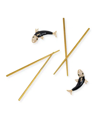 Joanna Buchanan Enamel Koi Chopstick Rests With Chopsticks, Set Of 4 In Gold