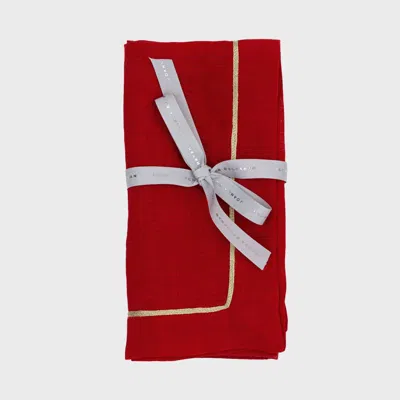 Joanna Buchanan Gold Trim Linen Dinner Napkins, Set Of Two