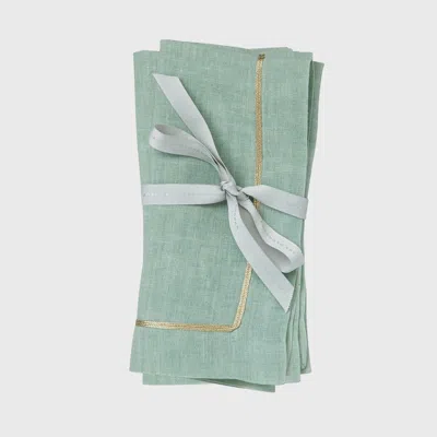 Joanna Buchanan Gold Trim Linen Dinner Napkins, Set Of Two In Green