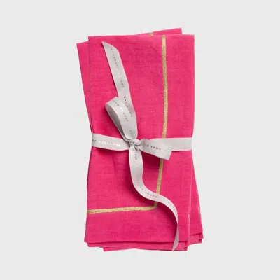 Joanna Buchanan Gold Trim Linen Dinner Napkins, White, Set Of Two In Pink