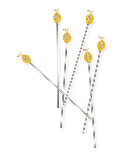 Joanna Buchanan Lemon Swizzle Sticks, Set Of 6 In Yellow