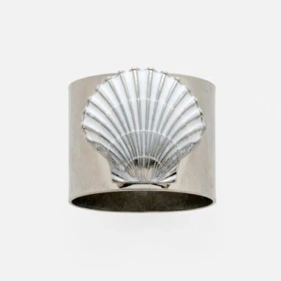 Joanna Buchanan Painted Shell Napkin Rings, Blue, Set Of Two In White
