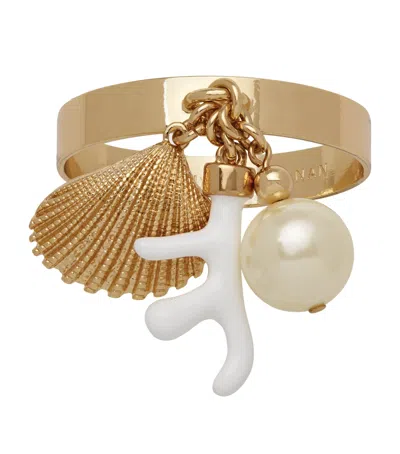Joanna Buchanan Set Of 4 Coral And Shell Skinny Napkin Rings In Gold