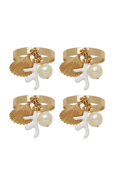 Joanna Buchanan Set-of-four  Coral And Shell Skinny Napkin Rings In Multi