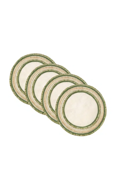 Joanna Buchanan Set Of Four Ruffle Edge Straw Placemat In Green