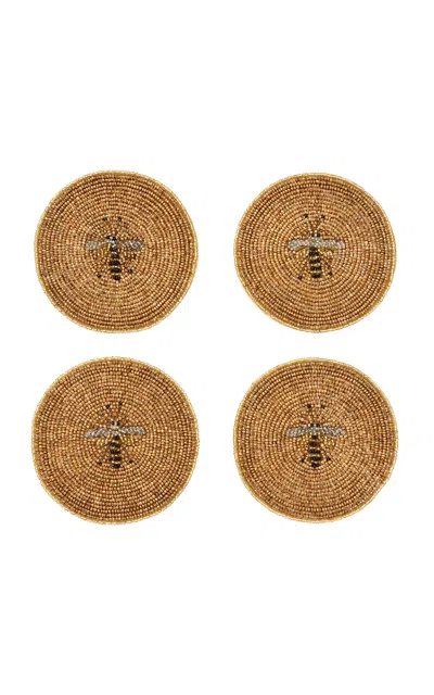 JOANNA BUCHANAN SET-OF-FOUR  STRIPEY BEE COASTERS