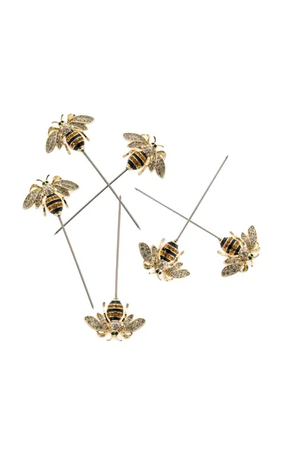 Joanna Buchanan Set-of-six Stripey Bee Cocktail Picks In Gold