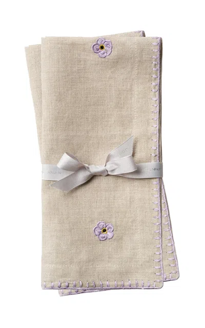 Joanna Buchanan Set-of-two Floral Embroidered Linen Dinner Napkins In Neutral