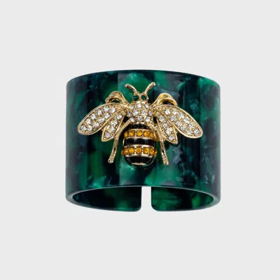 Joanna Buchanan Stripey Bee Resin Napkin Rings, Set Of Four In Green