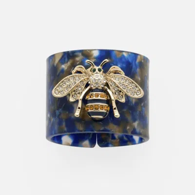 Joanna Buchanan Stripey Bee Resin Napkin Rings, Set Of Four In Blue